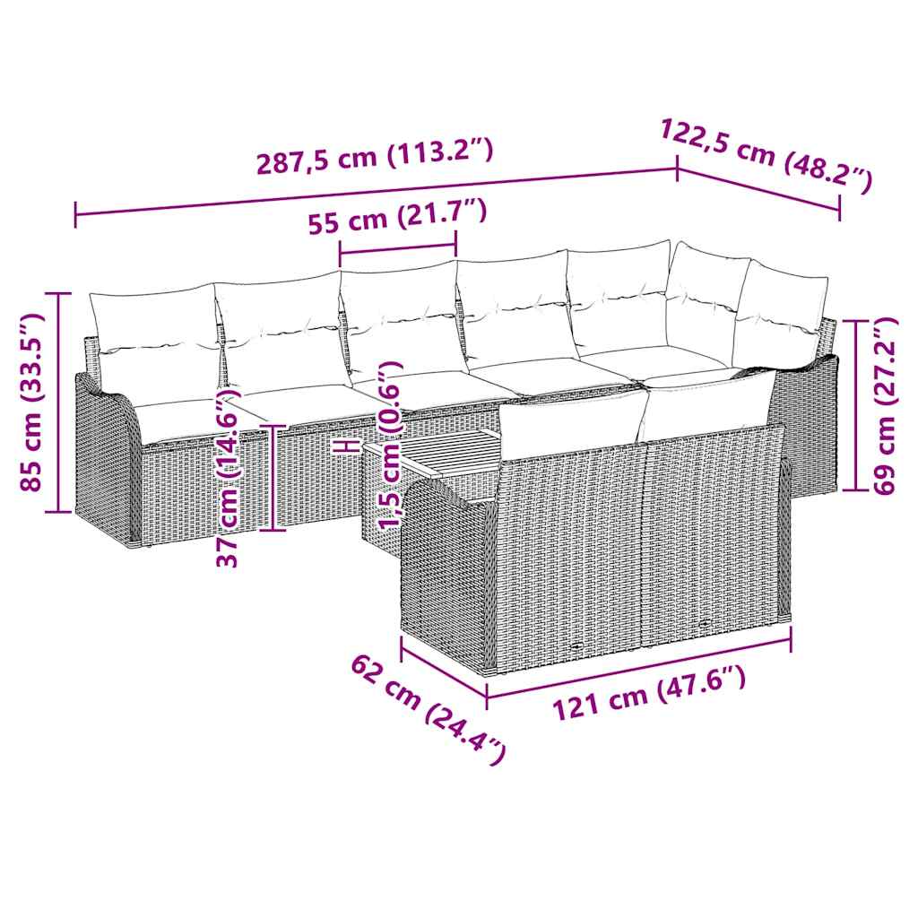 Havesofa Sæt 9 stk. Sort polyrattan
