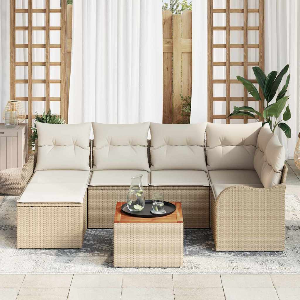 Havesofa Sæt 7 stk. Beige polyrattan