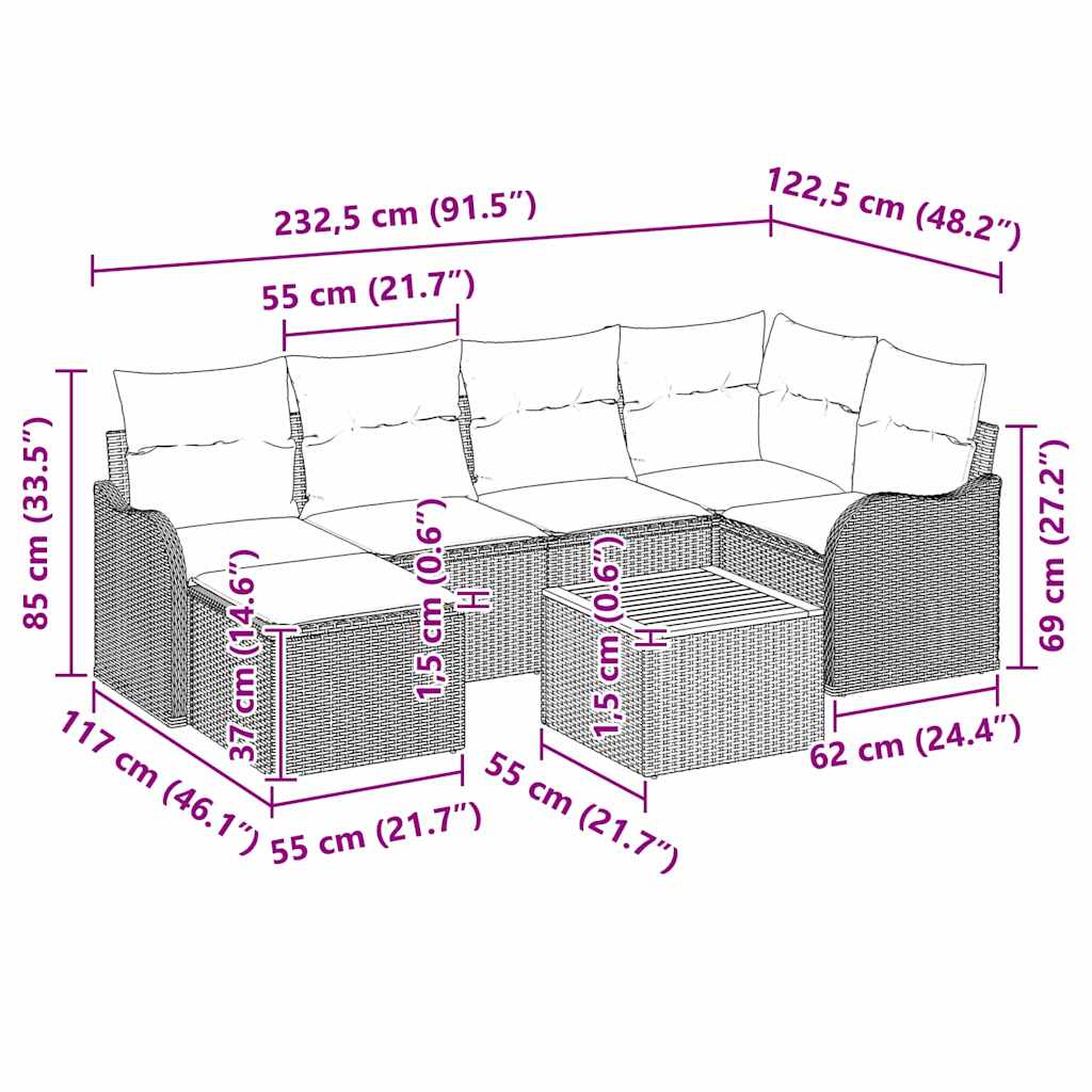 Havesofa Sæt 7 stk. Beige polyrattan