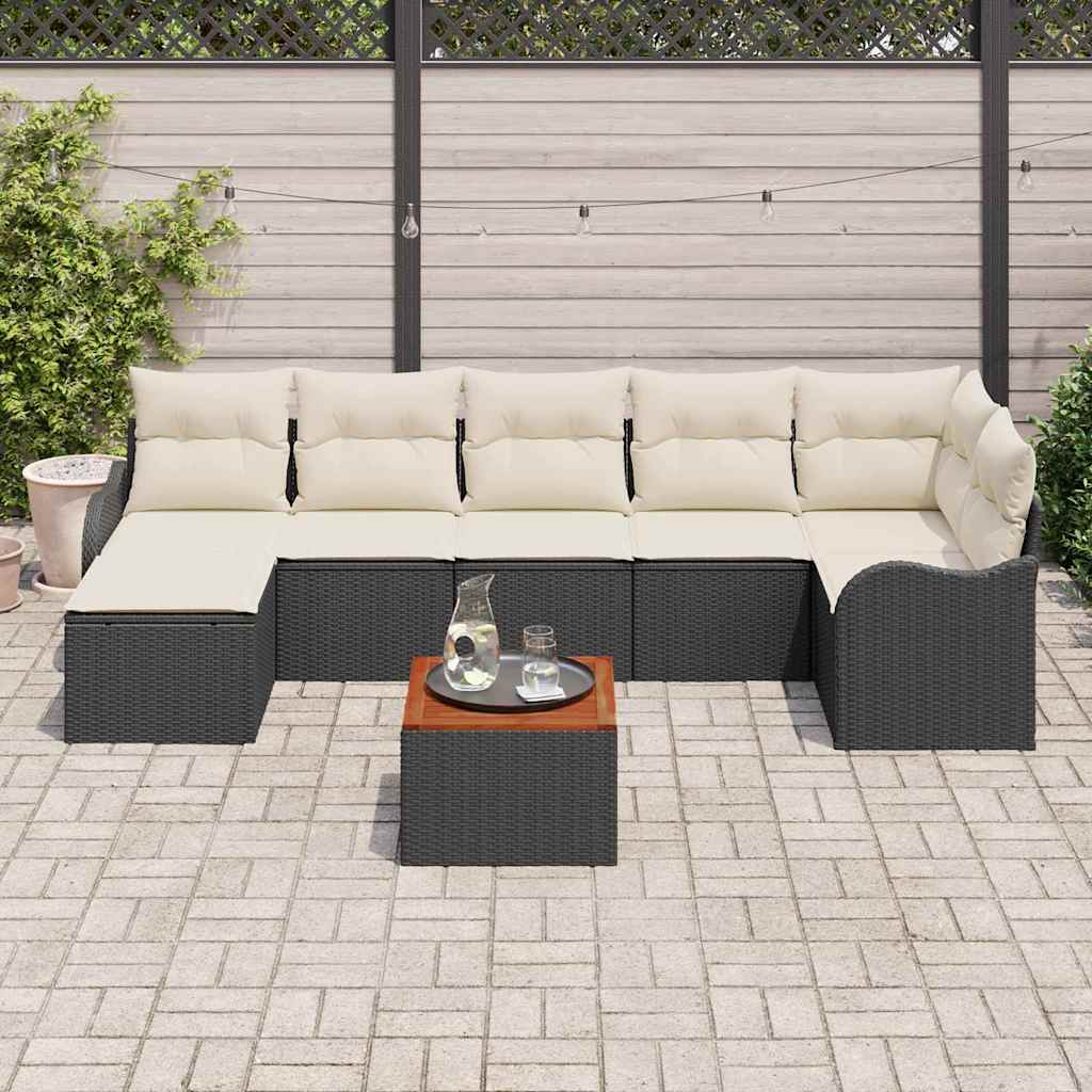 Havesofa Sæt 8 stk. Sort polyrattan