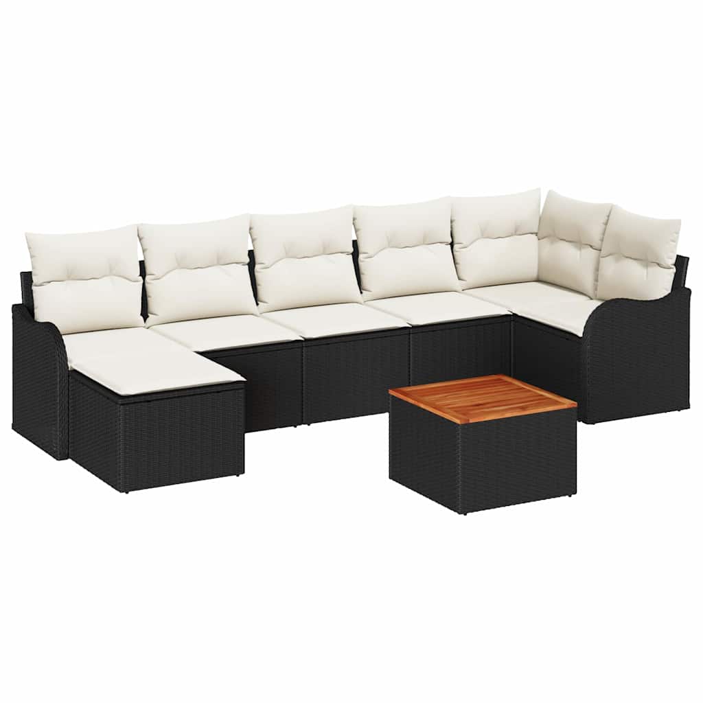 Havesofa Sæt 8 stk. Sort polyrattan