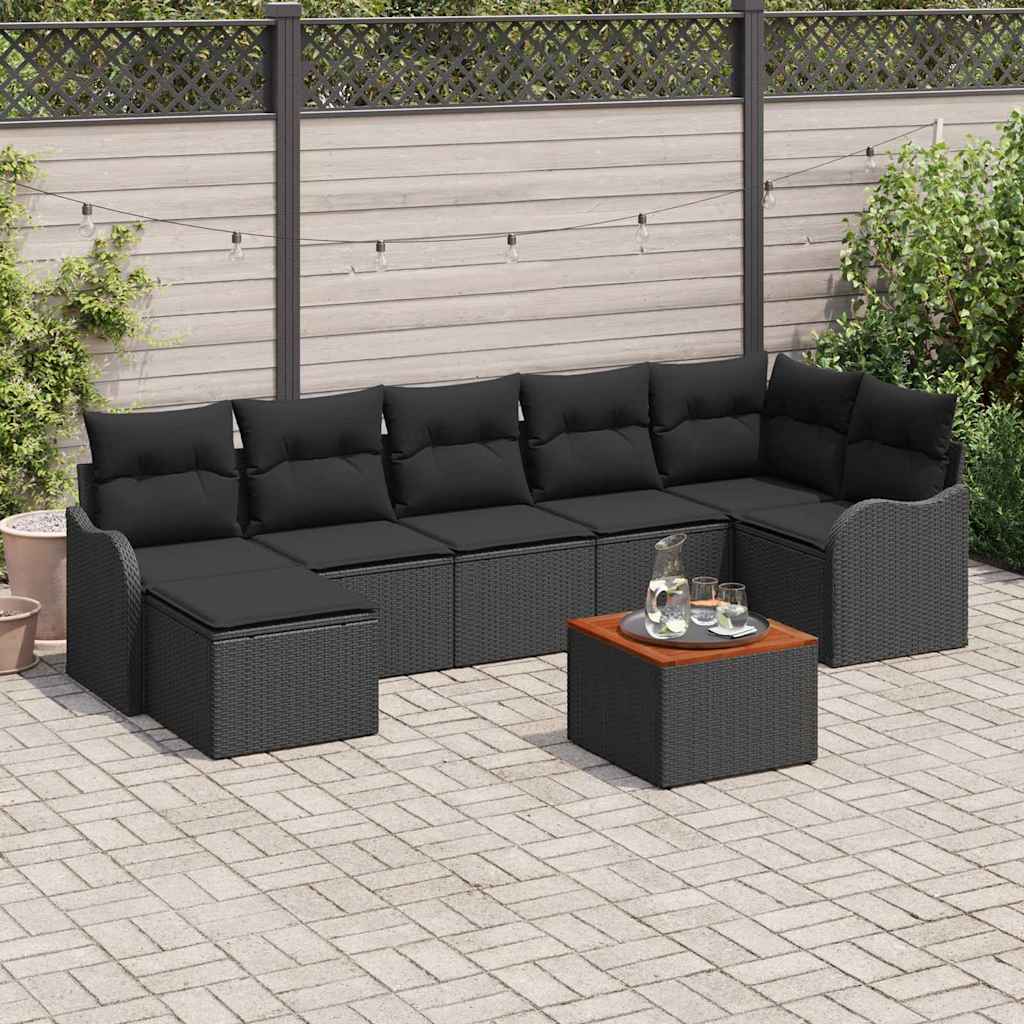 Havesofa Sæt 8 stk. Sort polyrattan