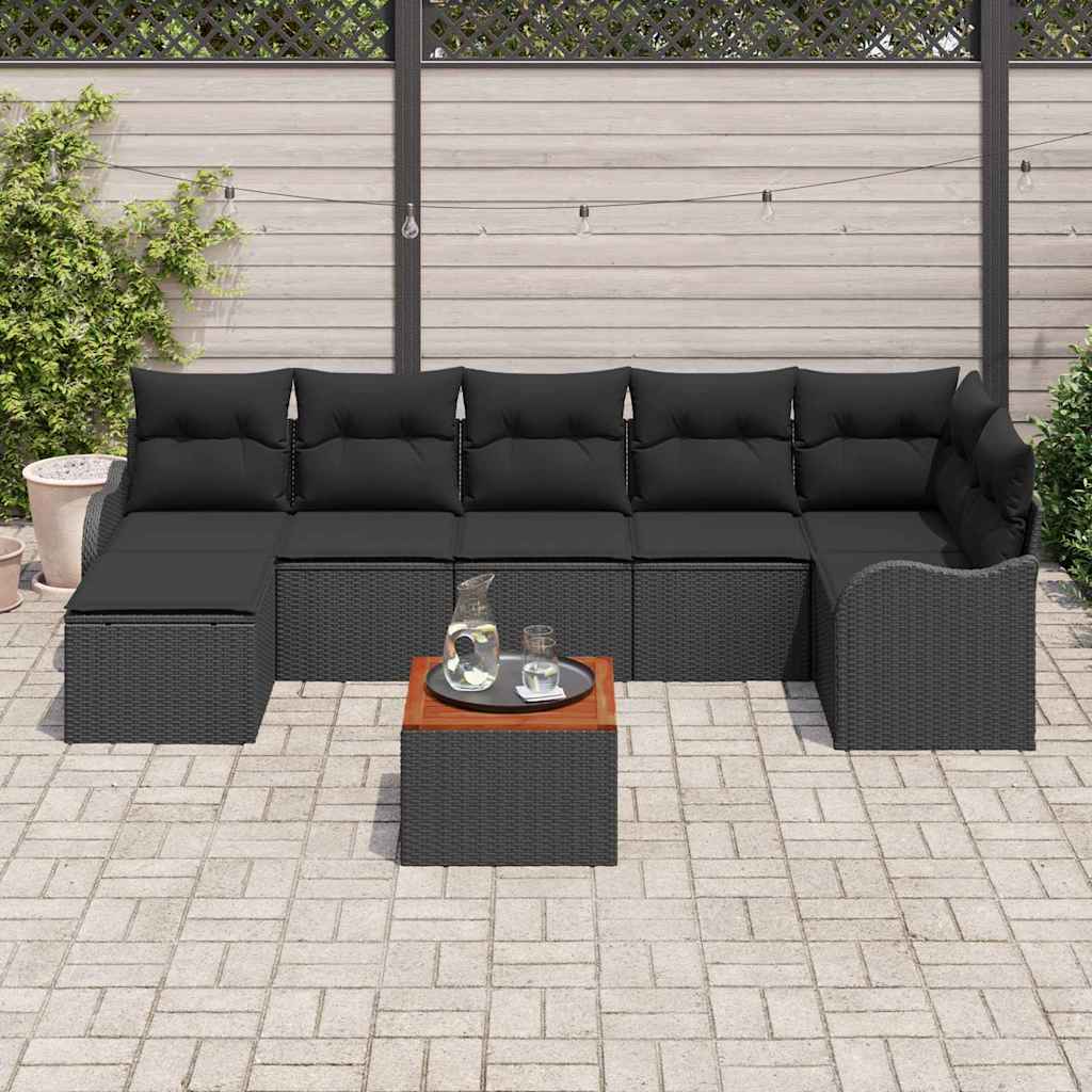 Havesofa Sæt 8 stk. Sort polyrattan