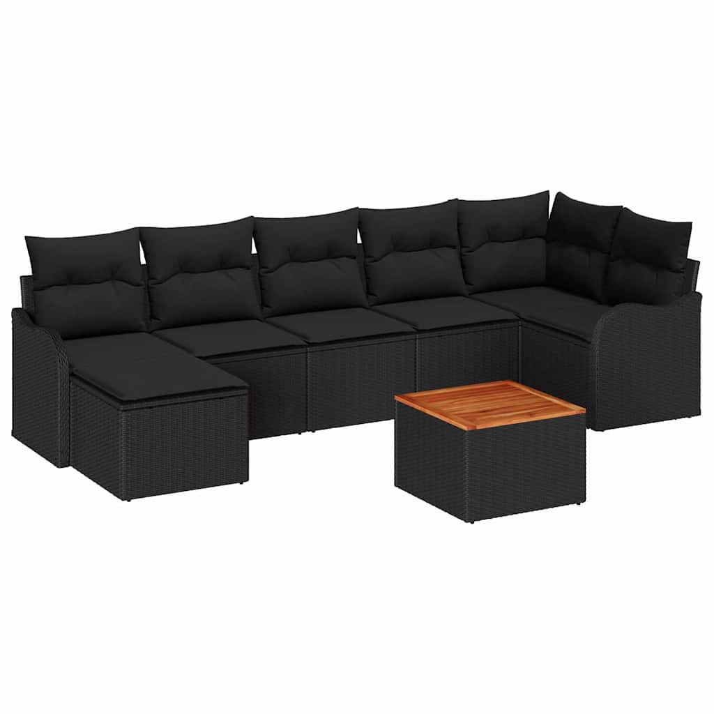 Havesofa Sæt 8 stk. Sort polyrattan