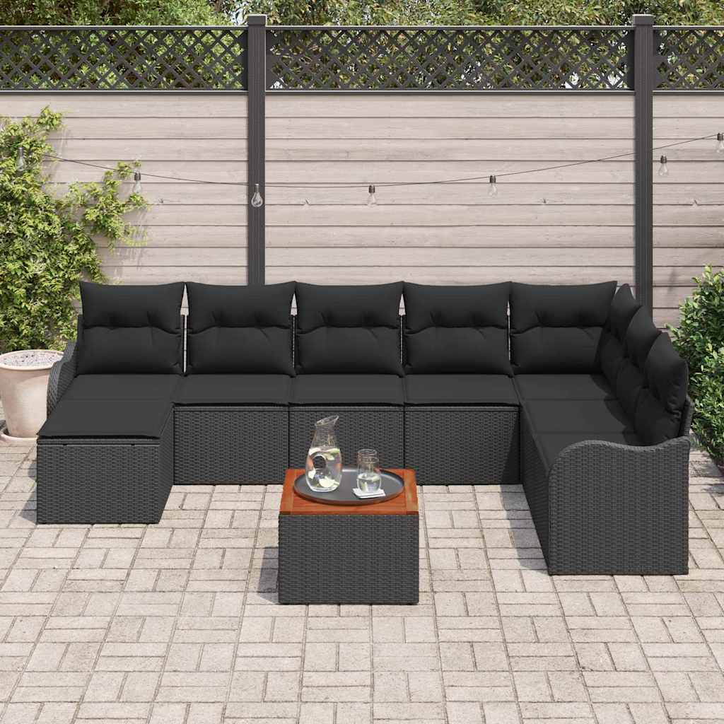 Havesofa Sæt 9 stk. Sort polyrattan