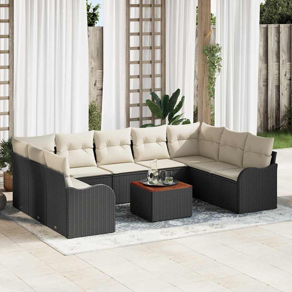 Havesofa Sæt 10 stk. Sort polyrattan