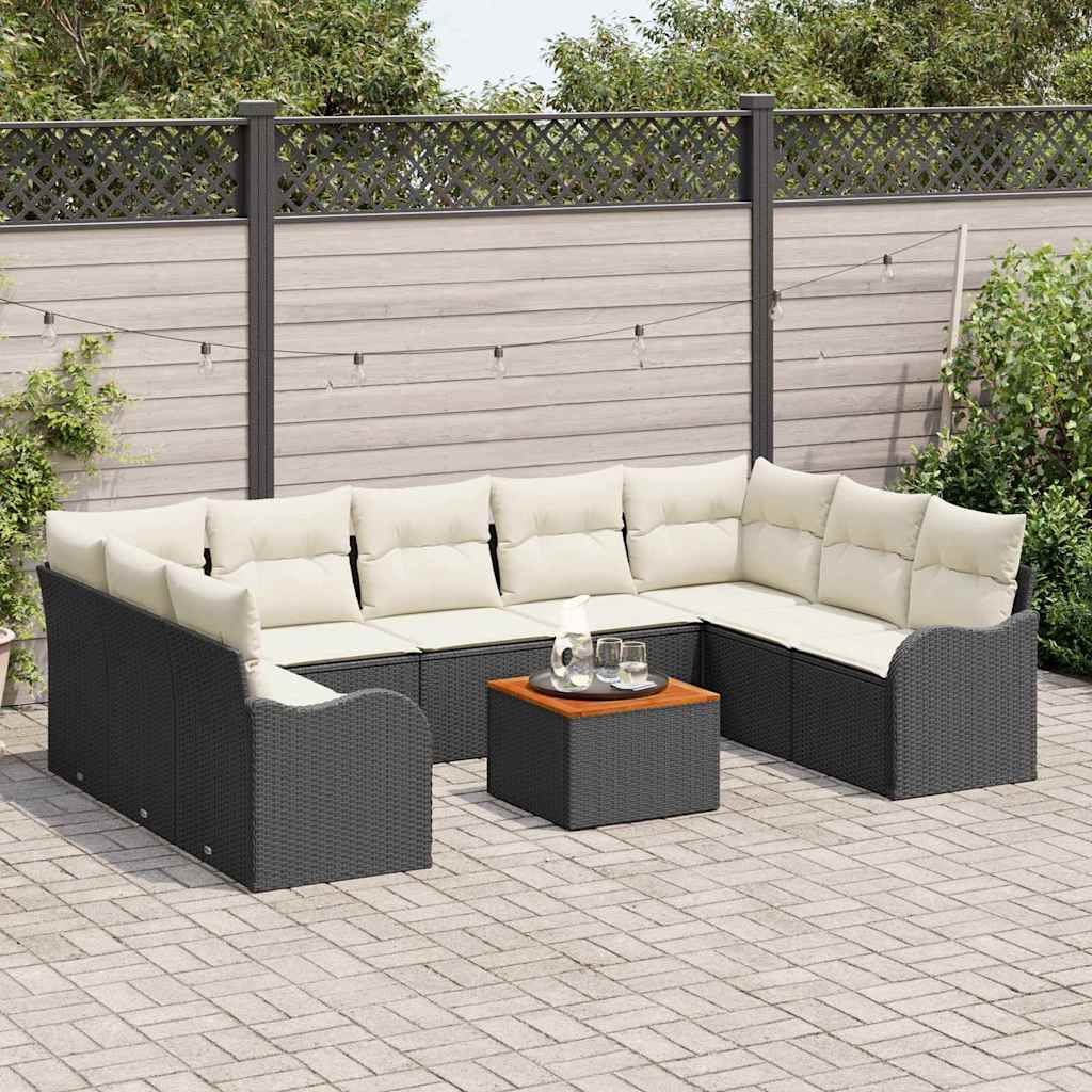Havesofa Sæt 10 stk. Sort polyrattan