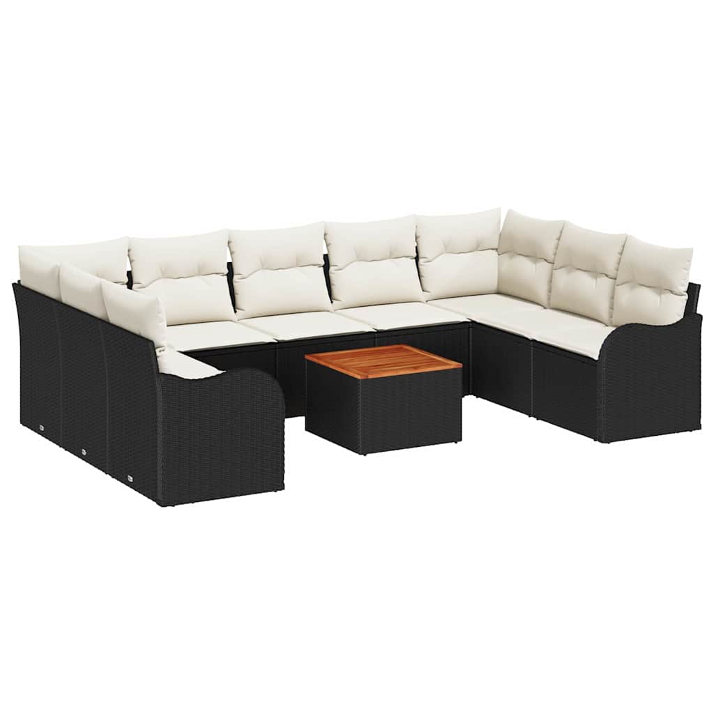 Havesofa Sæt 10 stk. Sort polyrattan
