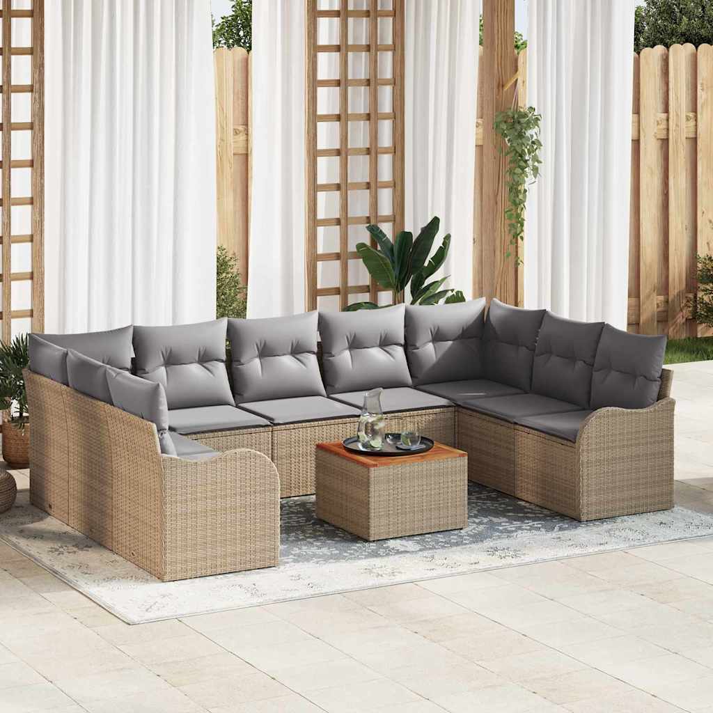 Havesofa Sæt 10 stk. Beige polyrattan