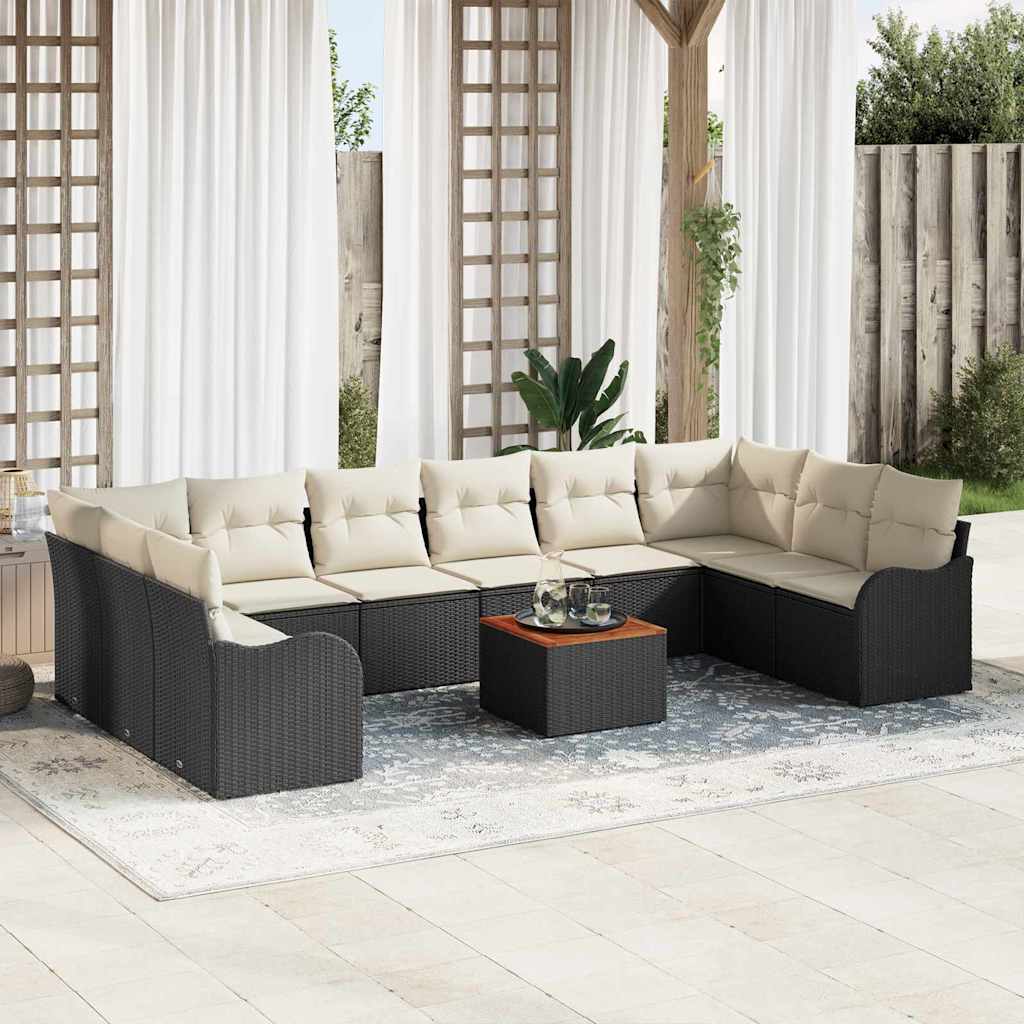 Havesofa Sæt 11 stk. Sort polyrattan