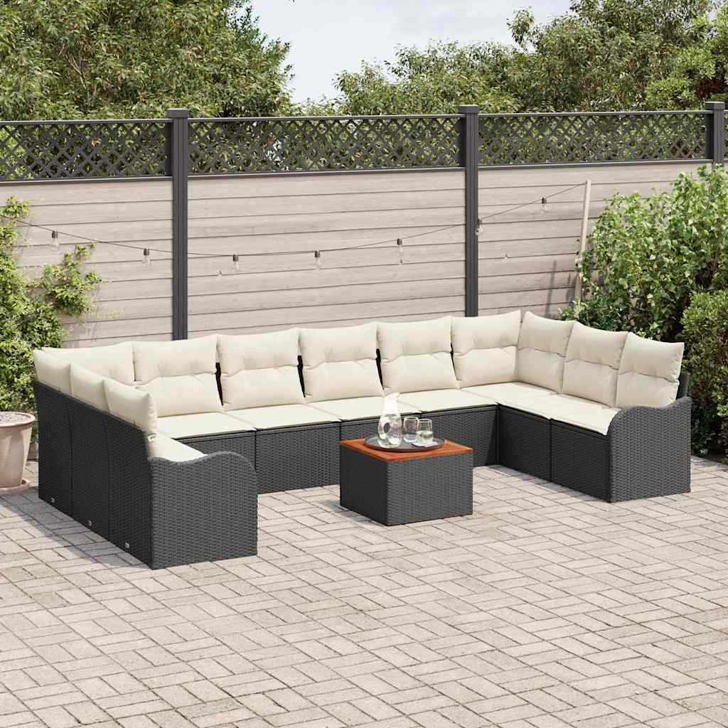 Havesofa Sæt 11 stk. Sort polyrattan