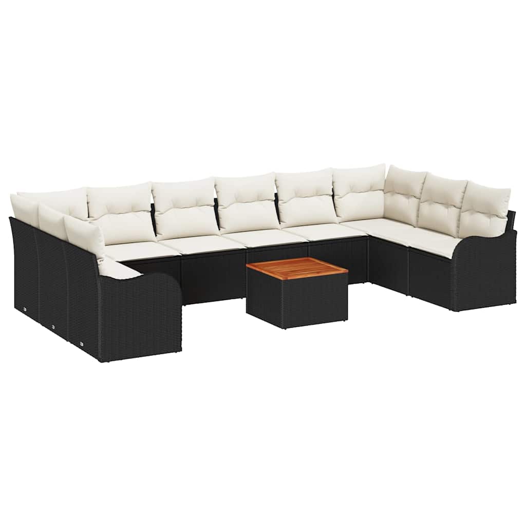Havesofa Sæt 11 stk. Sort polyrattan