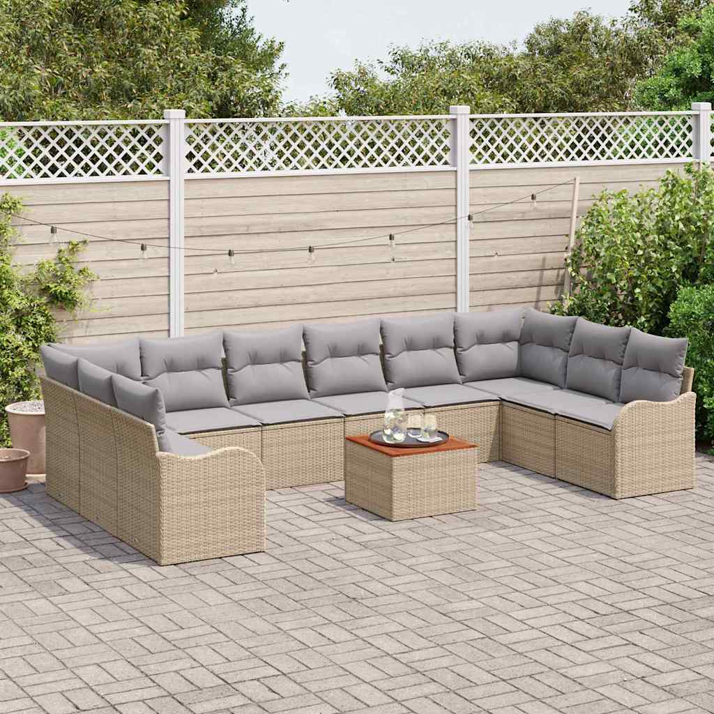 Havesofa Sæt 11 stk. Beige polyrattan