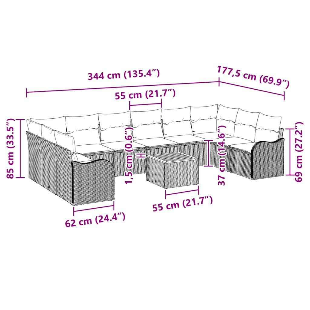Havesofa Sæt 11 stk. Beige polyrattan