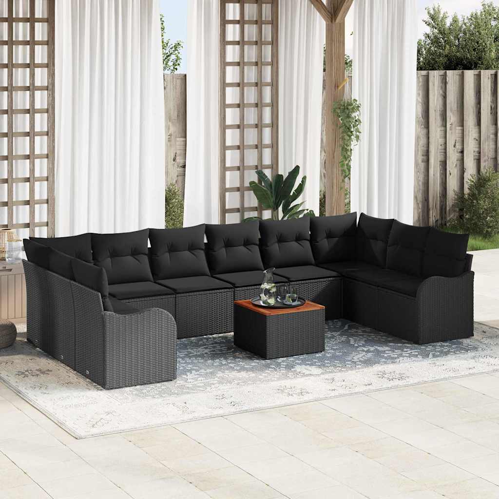 Havesofa Sæt 11 stk. Sort polyrattan