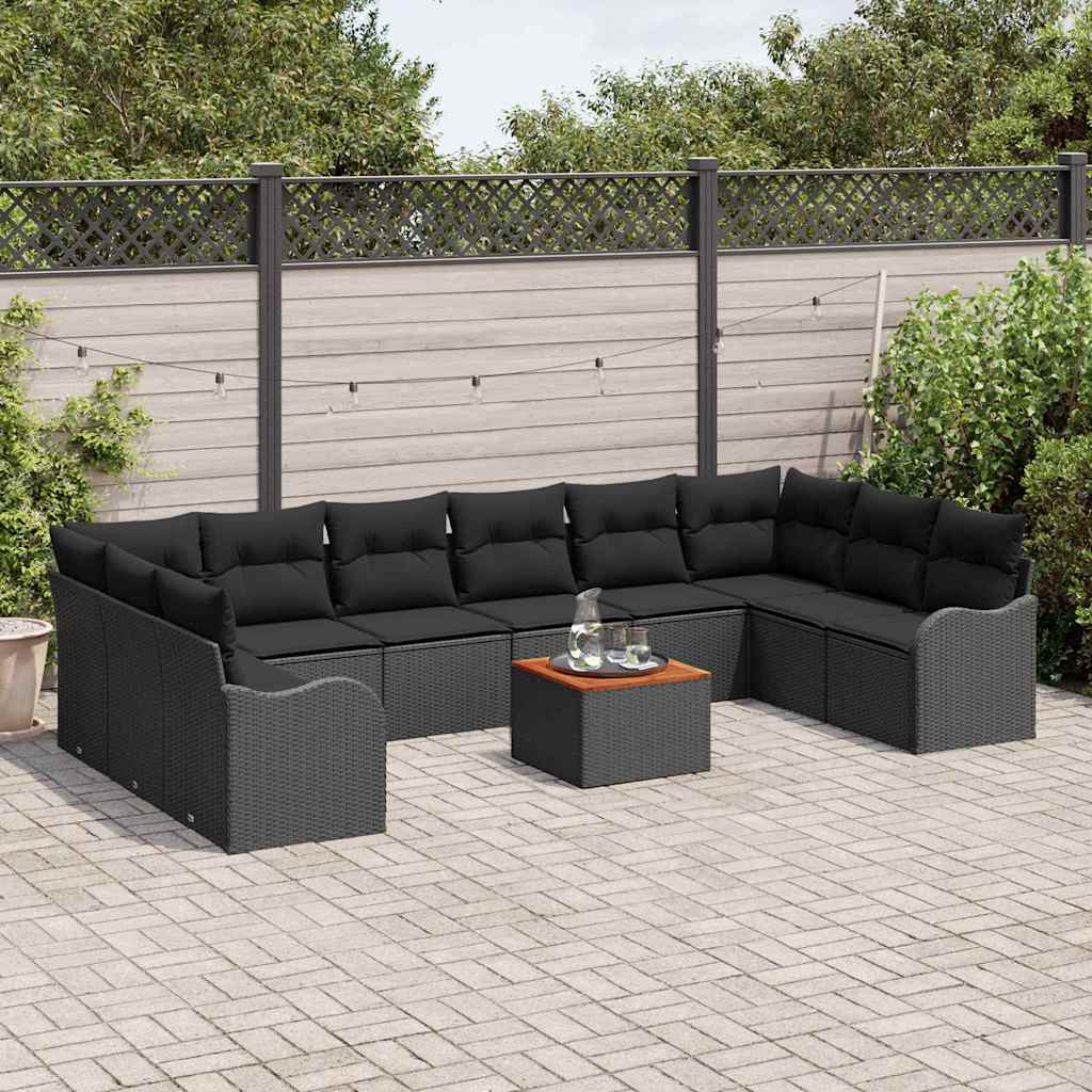 Havesofa Sæt 11 stk. Sort polyrattan