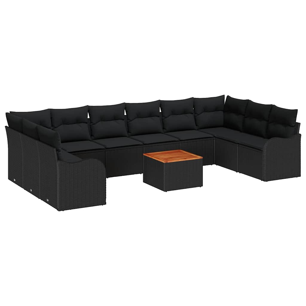 Havesofa Sæt 11 stk. Sort polyrattan