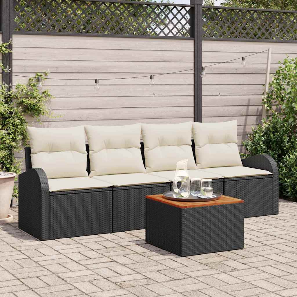 Havesofa Sæt 5 stk. Sort polyrattan