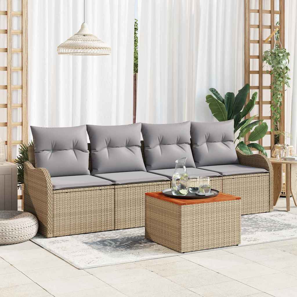 Havesofa Sæt 5 stk. Beige polyrattan