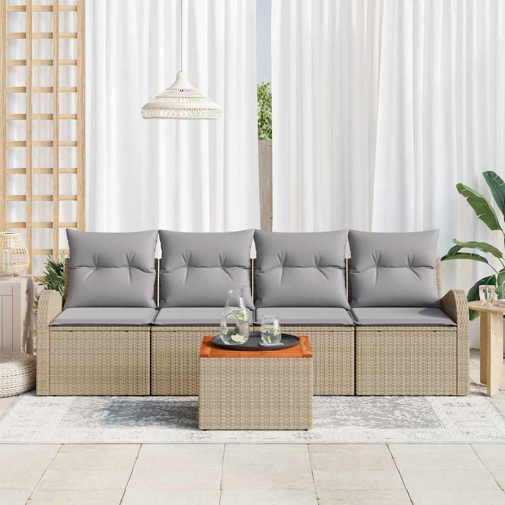 Havesofa Sæt 5 stk. Beige polyrattan