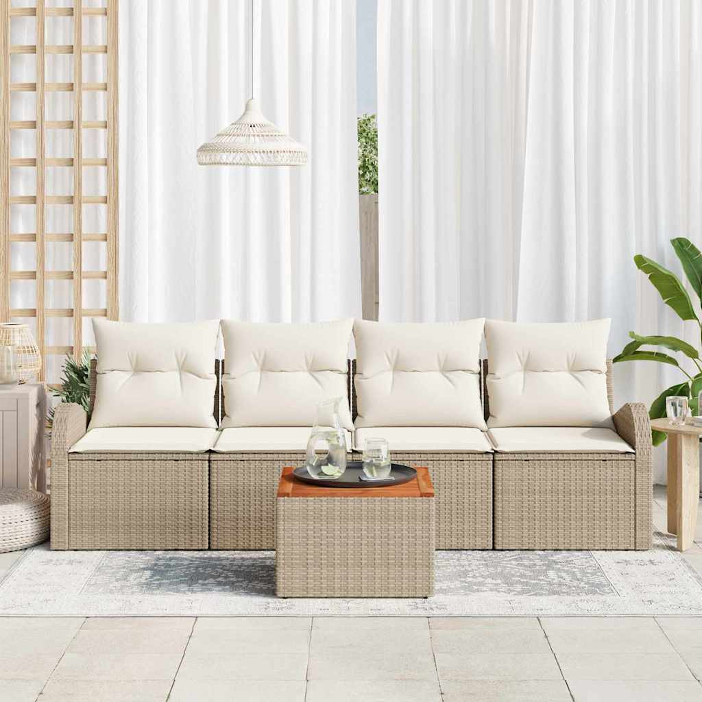 Havesofa Sæt 5 stk. Beige polyrattan