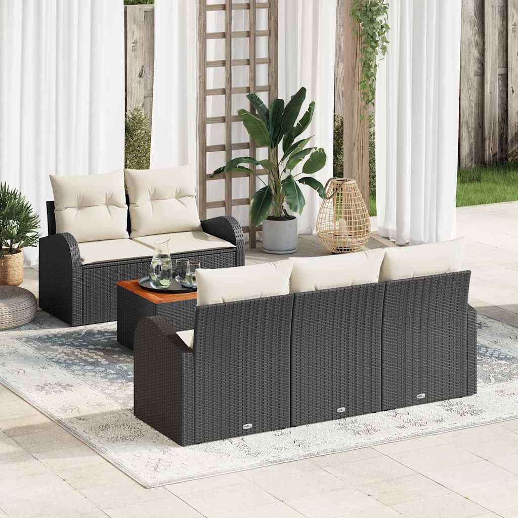 Havesofa Sæt 6 stk. Sort polyrattan