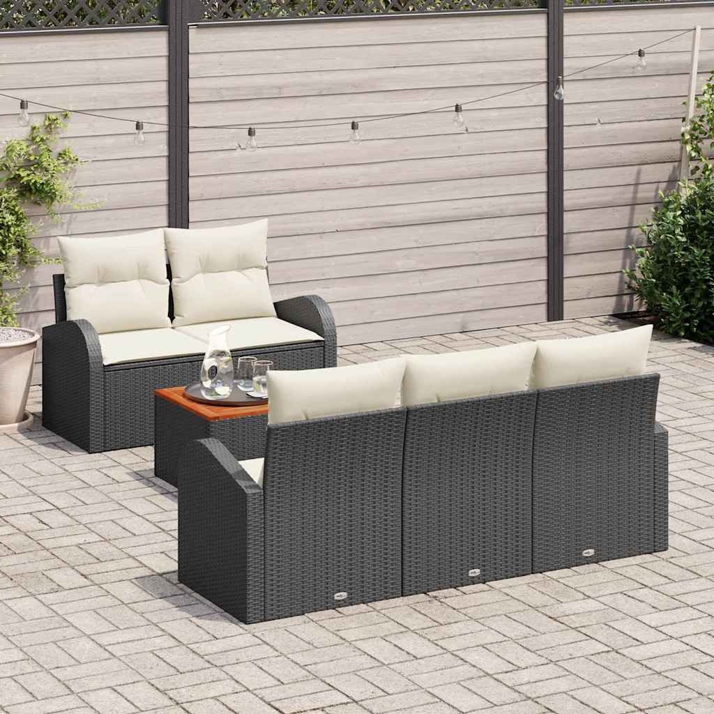 Havesofa Sæt 6 stk. Sort polyrattan