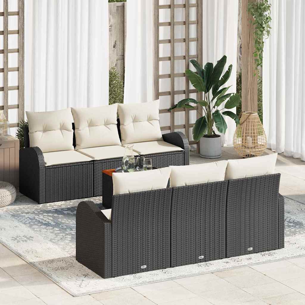 Havesofa Sæt 7 stk. Sort polyrattan