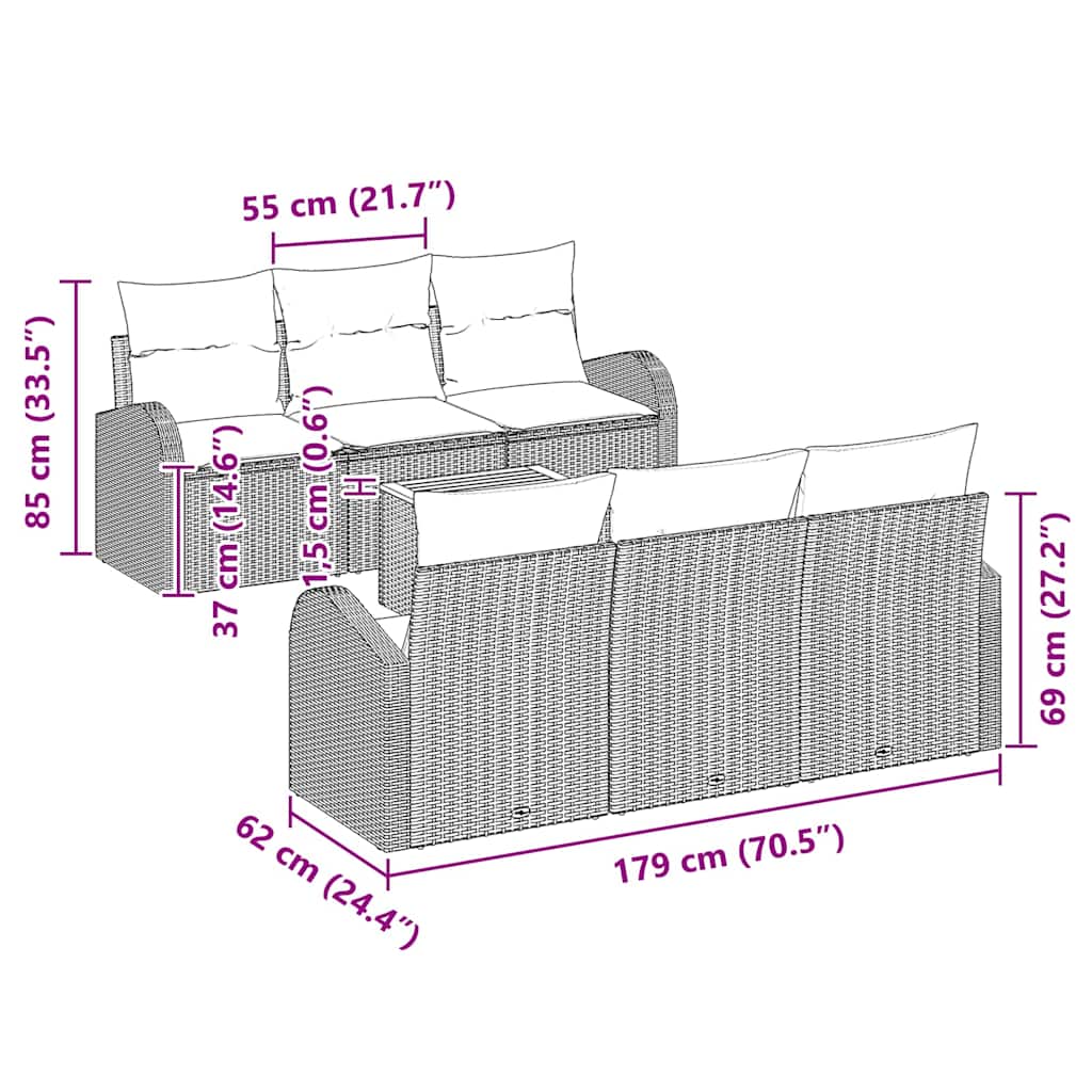 Havesofa Sæt 7 stk. Sort polyrattan