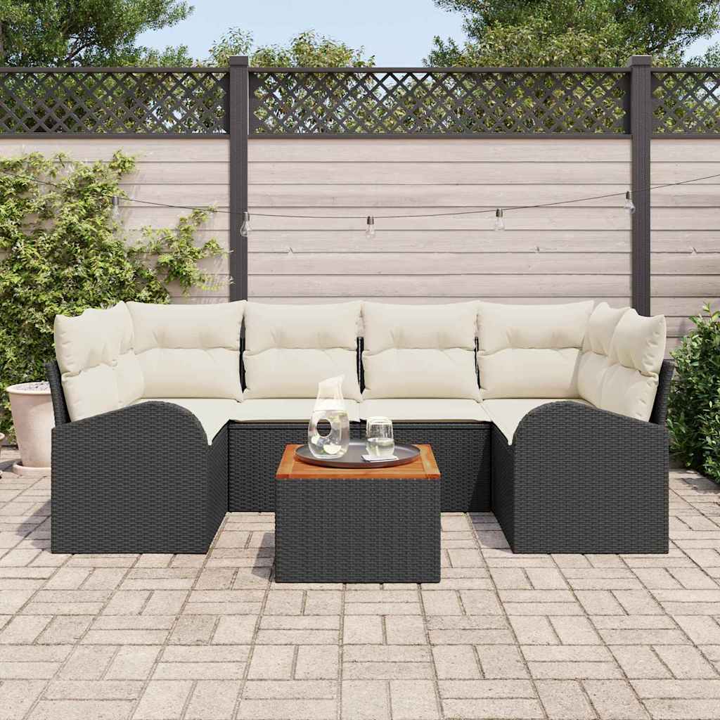 Havesofa Sæt 7 stk. Sort polyrattan