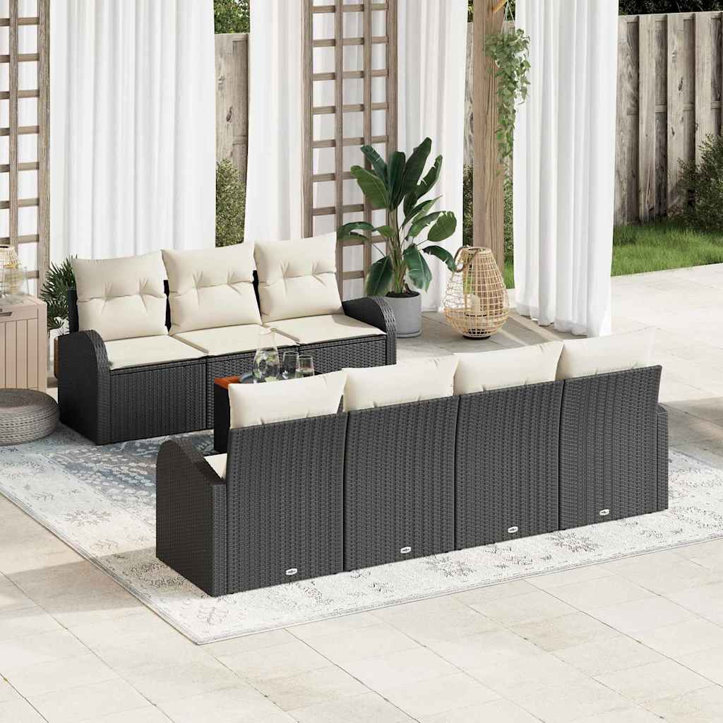 Havesofa Sæt 8 stk. Sort polyrattan