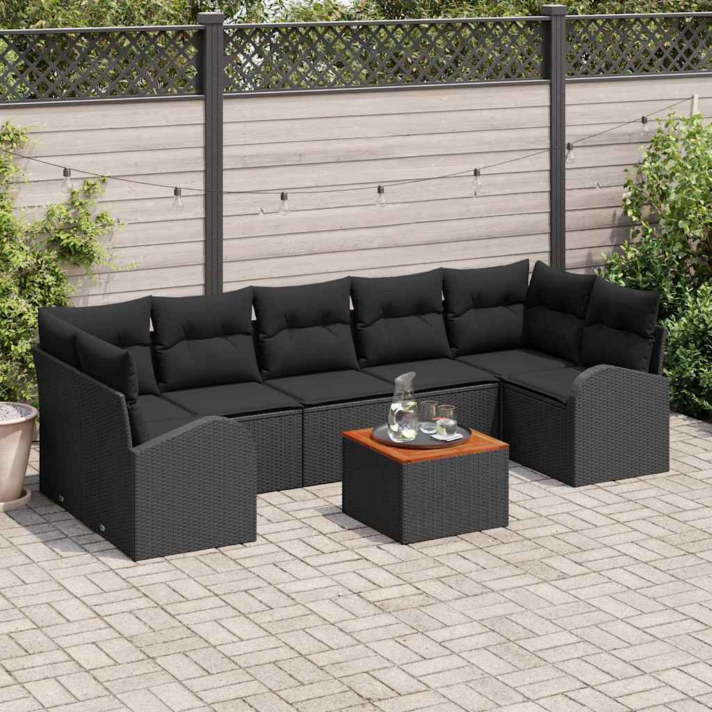 Havesofa Sæt 8 stk. Sort polyrattan
