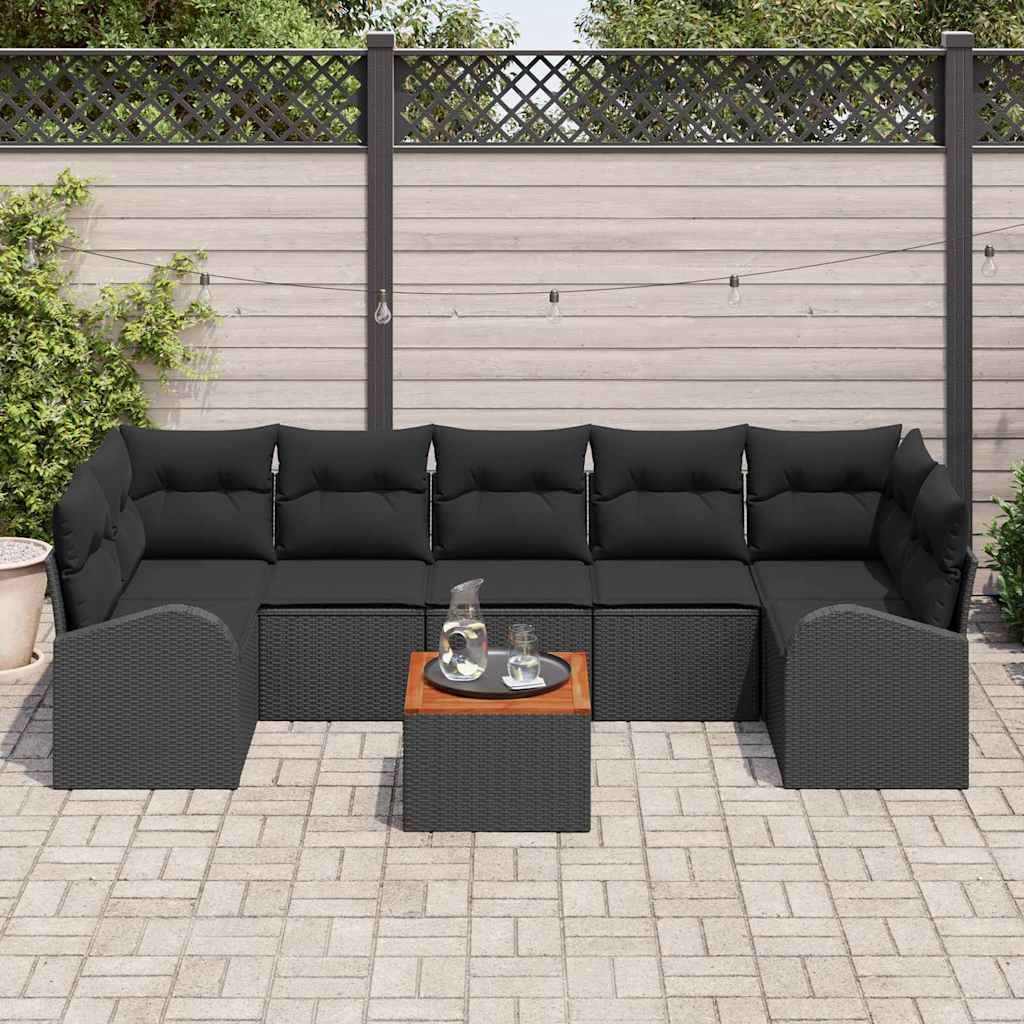 Havesofa Sæt 8 stk. Sort polyrattan