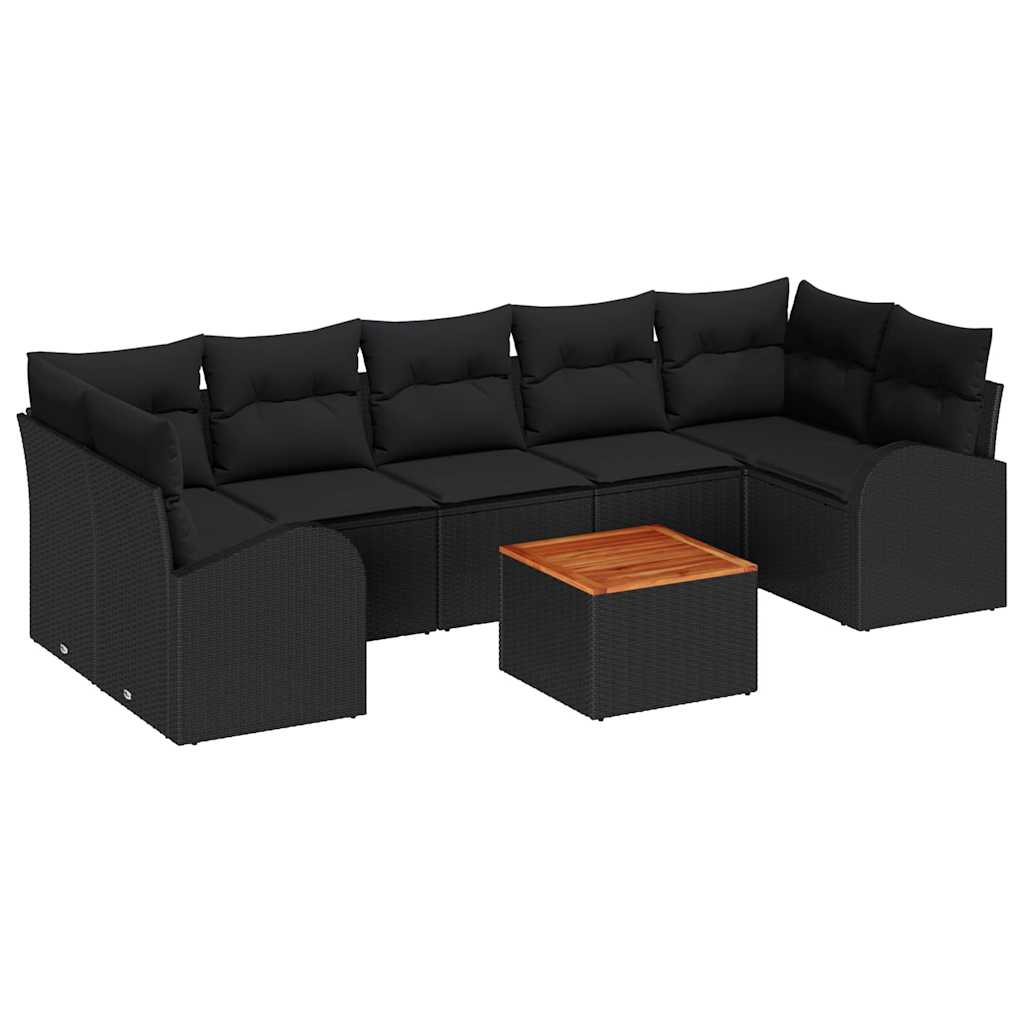 Havesofa Sæt 8 stk. Sort polyrattan