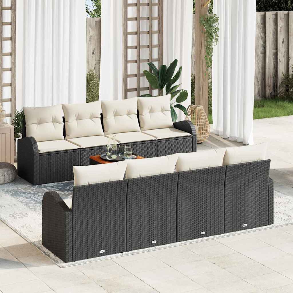 Havesofa Sæt 9 stk. Sort polyrattan