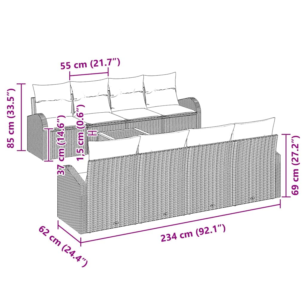 Havesofa Sæt 9 stk. Sort polyrattan