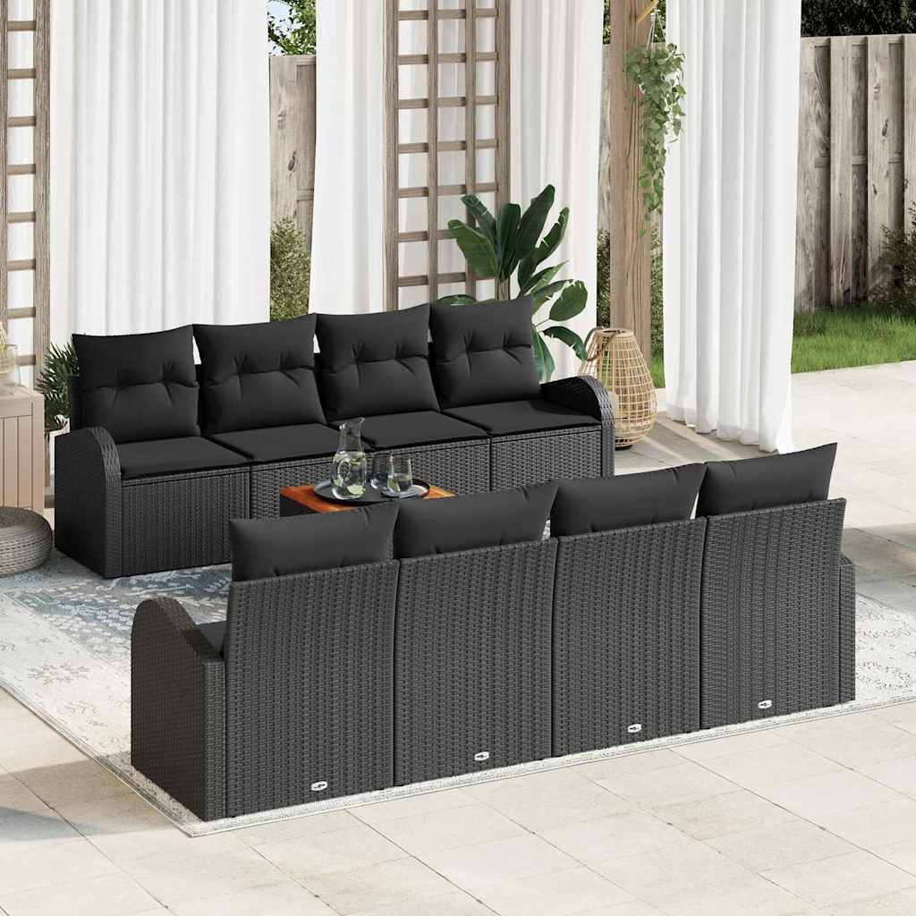 Havesofa Sæt 9 stk. Sort polyrattan