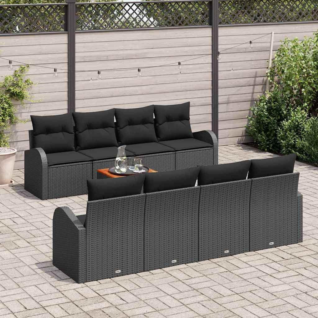 Havesofa Sæt 9 stk. Sort polyrattan