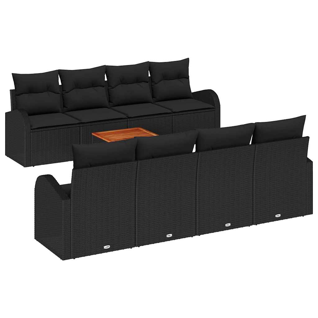 Havesofa Sæt 9 stk. Sort polyrattan