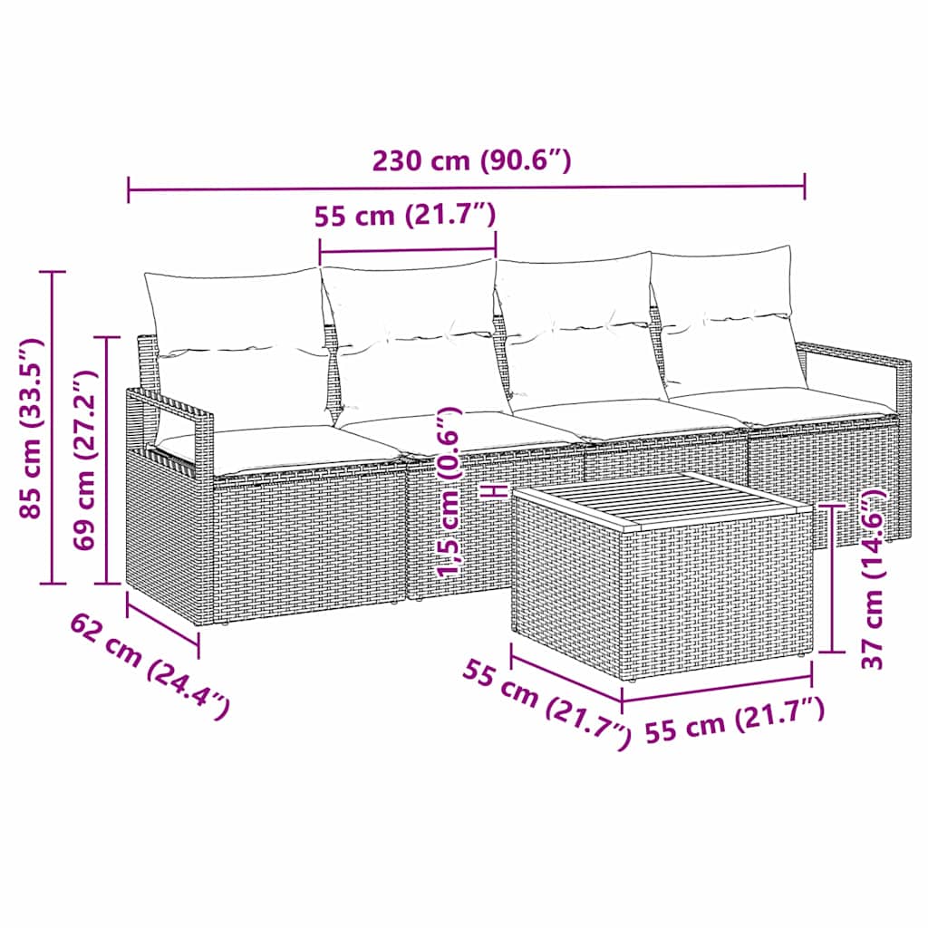 Havesofa Sæt 5 stk. Beige polyrattan