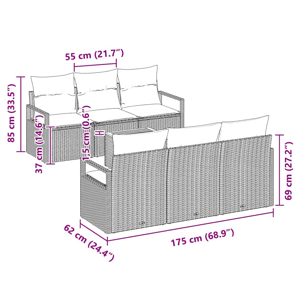 Havesofa Sæt 7 stk. Beige polyrattan