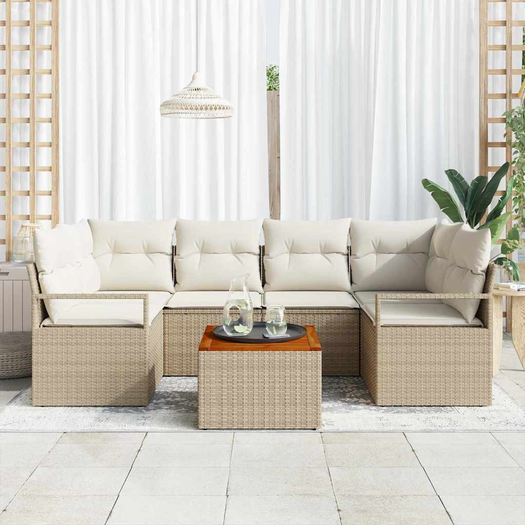 Havesofa Sæt 7 stk. Beige polyrattan