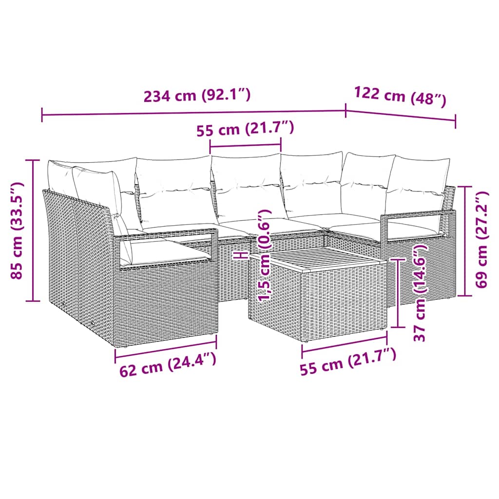 Havesofa Sæt 7 stk. Beige polyrattan