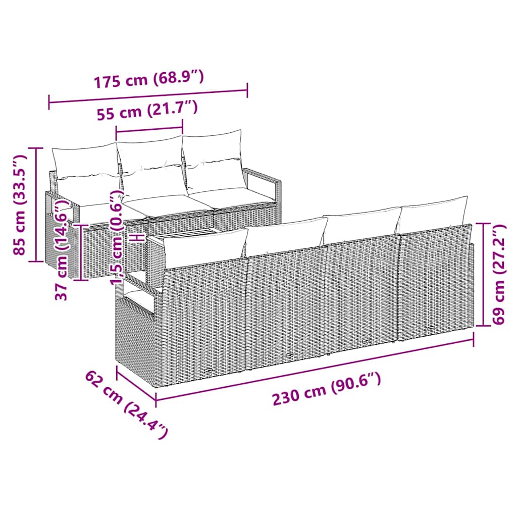 Havesofa Sæt 8 stk. Beige polyrattan