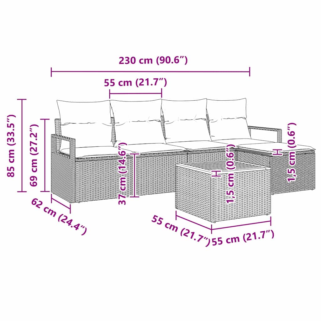 Havesofa Sæt 6 stk. Beige polyrattan