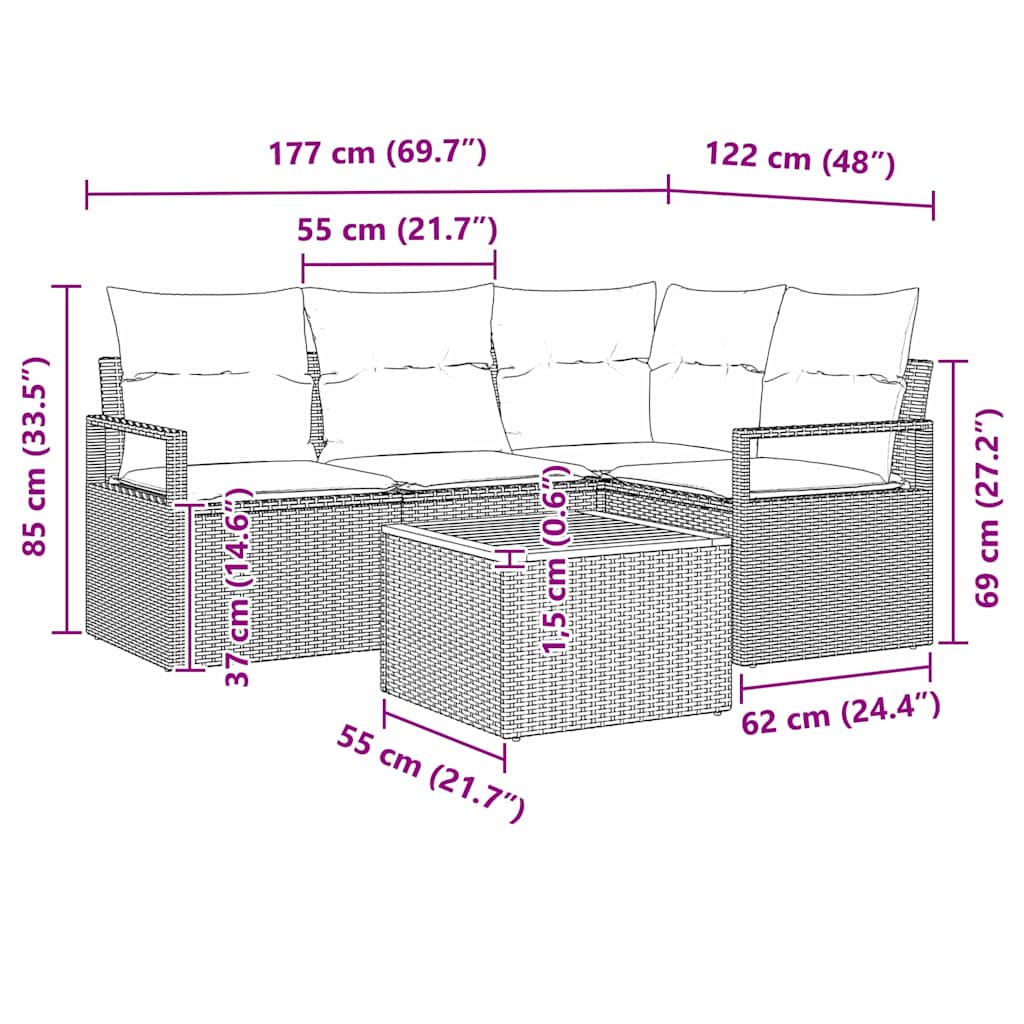 Havesofa Sæt 5 stk. Beige polyrattan