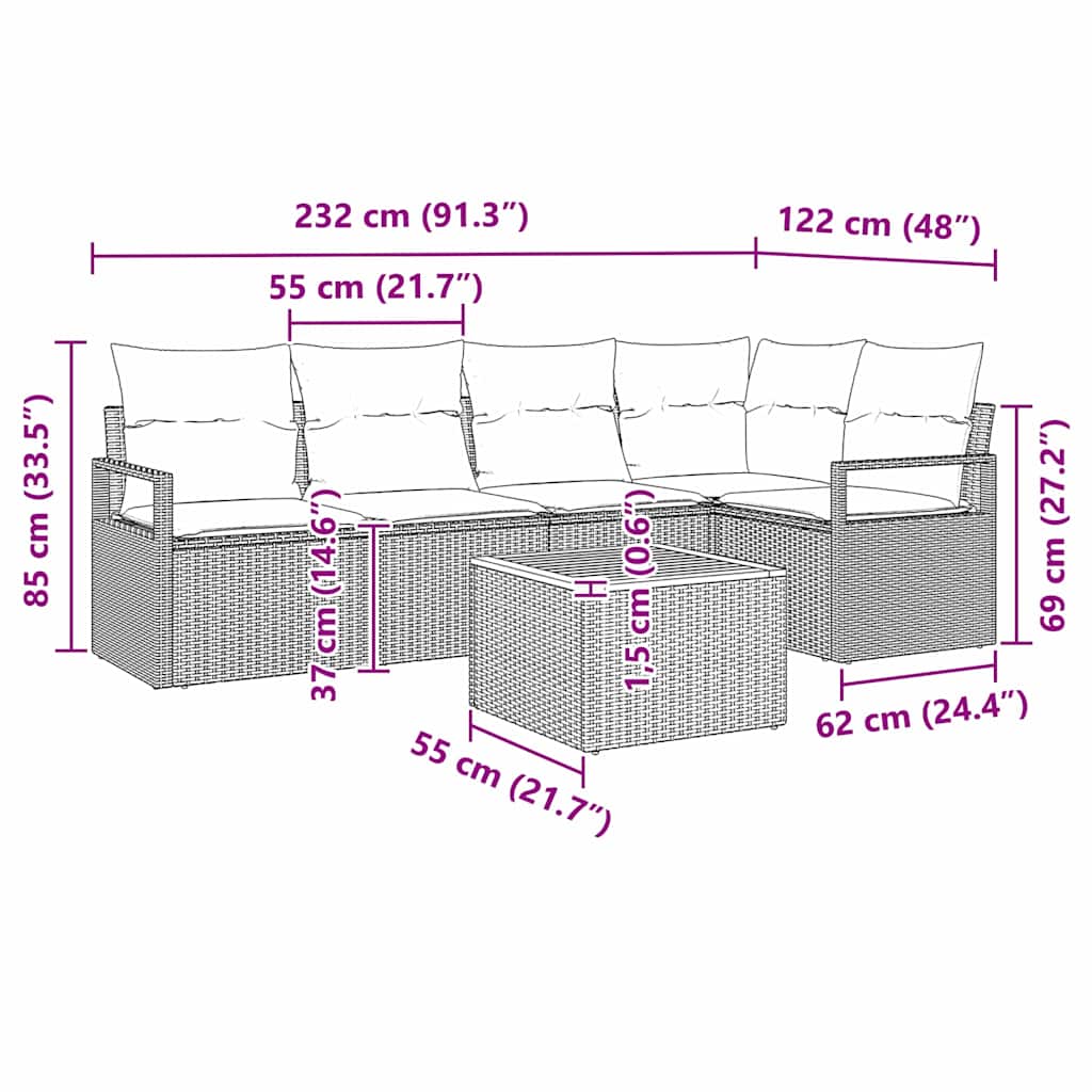 Havesofa Sæt 6 stk. Beige polyrattan