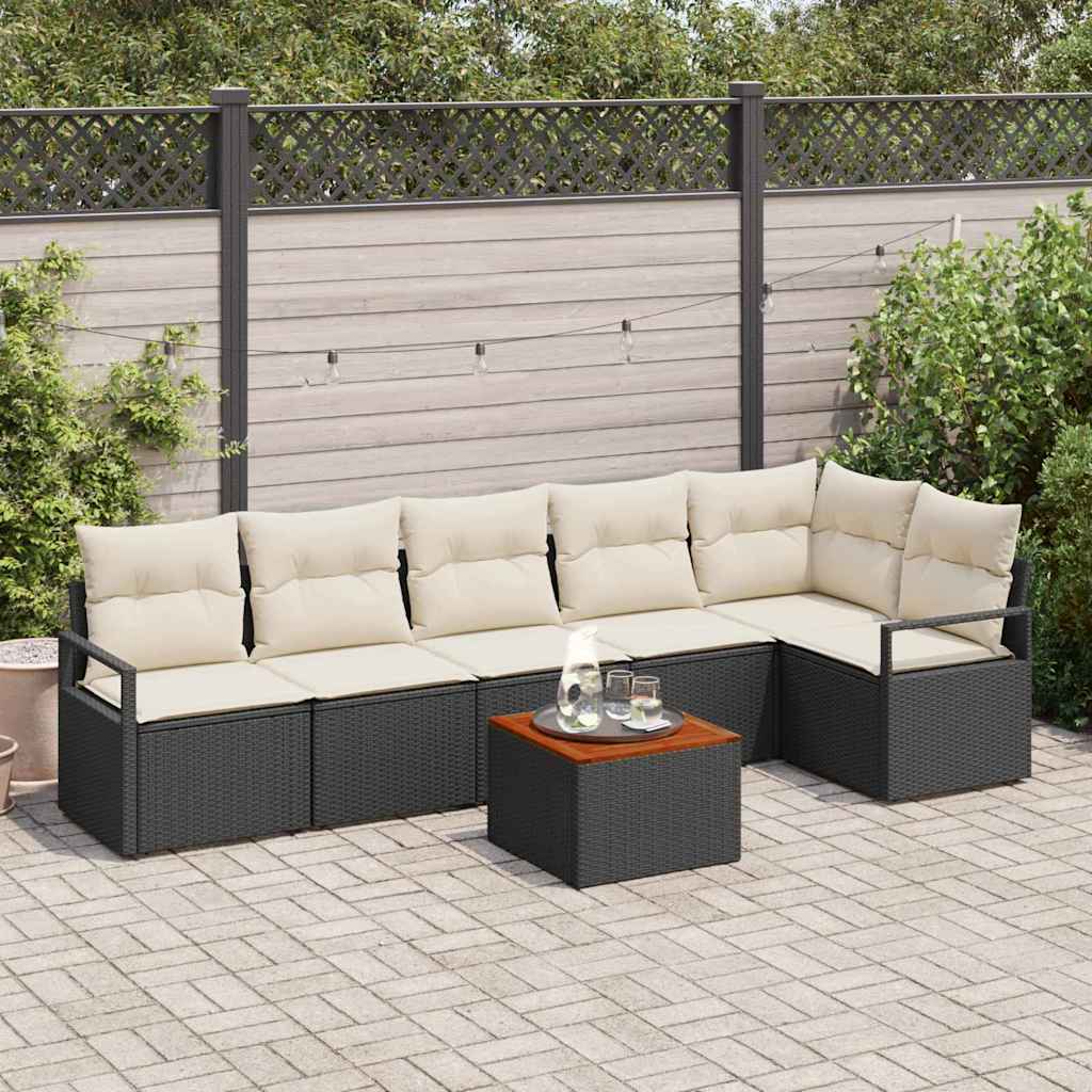 Havesofa Sæt 7 stk. Sort polyrattan