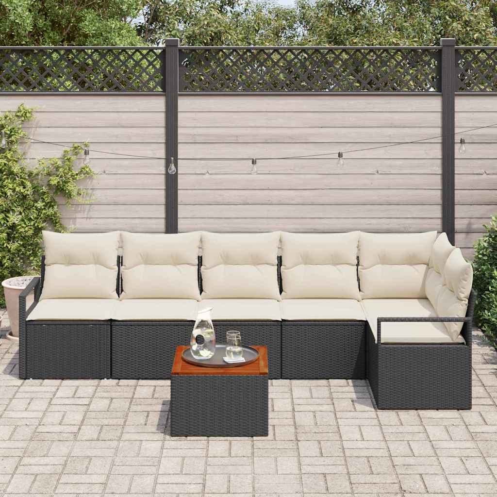 Havesofa Sæt 7 stk. Sort polyrattan