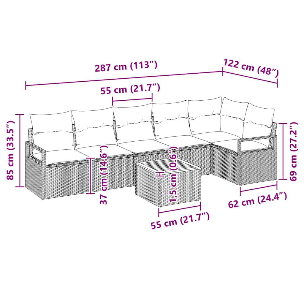 Havesofa Sæt 7 stk. Sort polyrattan